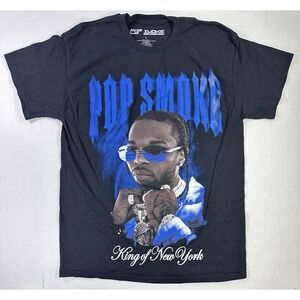 Pop Smoke King of New York Graphic T-Shirt Men's Large Black Rap Tee